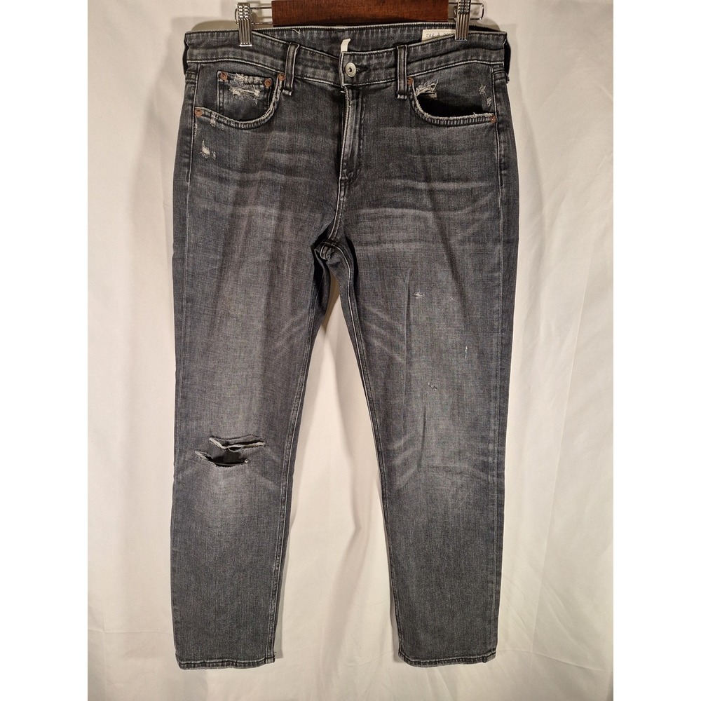 Rag & Bone Dre Low-Rise Slim Boyfriend Jeans Abbots Distressed Grey Size 29